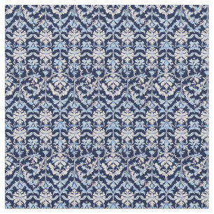Tecido Azul branco e Cinza Damasco William Morris Style