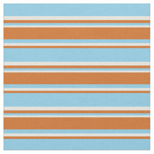 Tecido Azul-céu, chocolate e riscas beges
