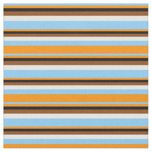 Tecido Azul-céu claro, laranja escuro, preto, castanho e 