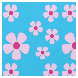 Tecido Azul-Céu com Flores Rosa