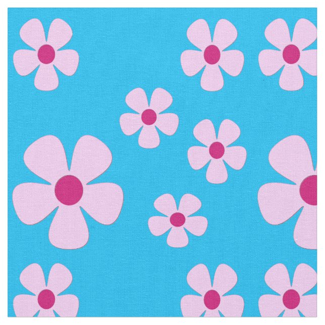 Tecido Azul-Céu com Flores Rosa (Detalhe)