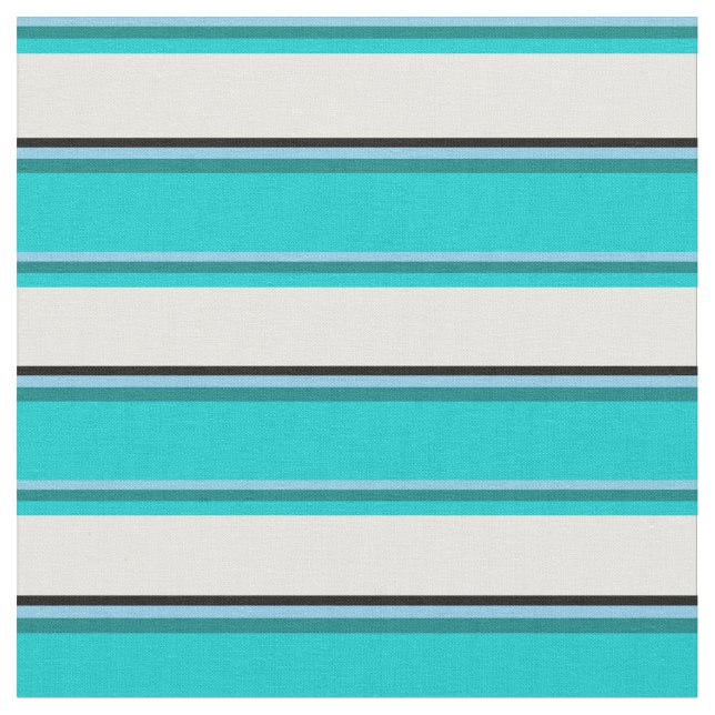 Tecido Azul-Céu, Teal, Turquesa Escura, Branco e Preto (Detalhe)