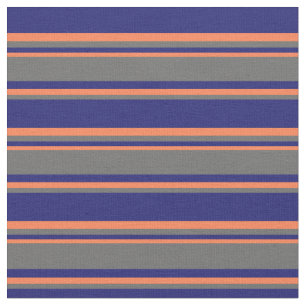 Tecido Azul, Cinza Escuro e Stripes de Coral