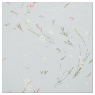 Tecido Azul Cinza Suave Gaura Aquarela Floral