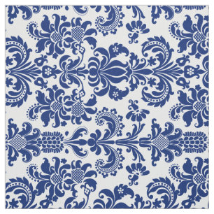 Tecido Azul - Damascos Florais - Fundo Amarelo Personaliz