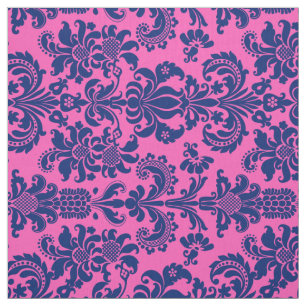 Tecido Azul - Damascos Florais - Fundo Rosa Personalizado