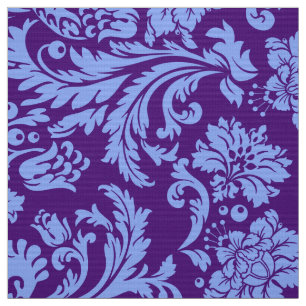 Tecido Azul de pó elegante & damascos florais roxos