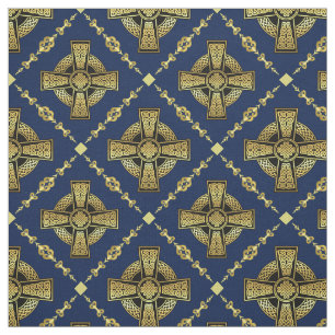 Tecido Azul-design de de cruz-celta-Dourada