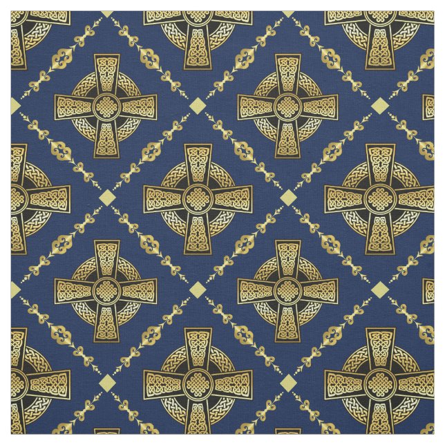 Tecido Azul-design de de cruz-celta-Dourada (Modelo)
