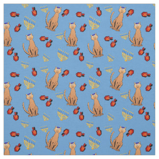 Tecido azul do envoltório de Dreidel do gato de