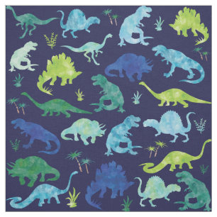 Tecido Azul do teste padrão da silhueta do dinossauro da