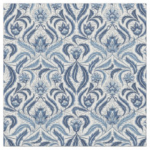 Azul e Branco Folhas de penas Damasco Floral