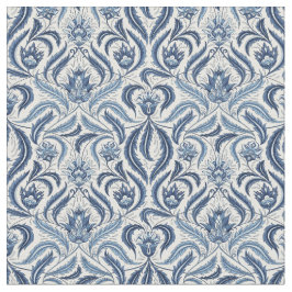 Tecido Azul e Branco Folhas de penas Damasco Floral