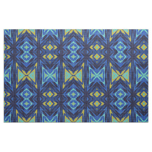 Tecido Azul Escuro Aqua Turquesa Verde Amarelo Olhar Étni