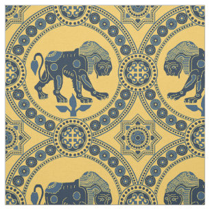 Tecido Azul Escuro e Leão Amarelo de Ruas. Julian
