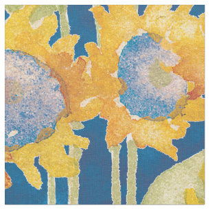 Tecido Azul floral do teste padrão do girassol