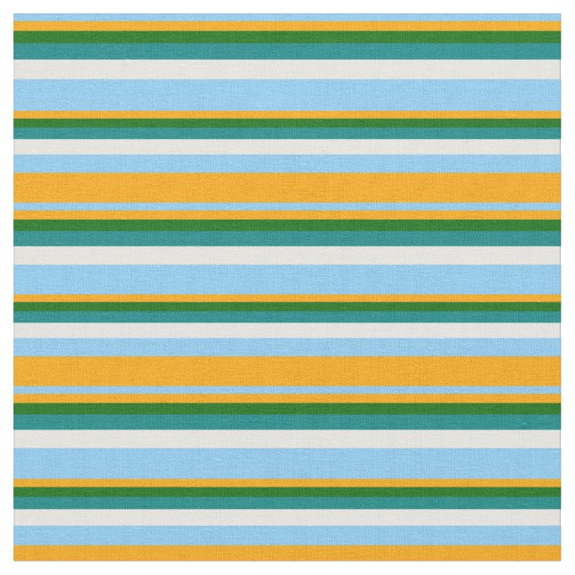 Tecido Azul, Laranja, Verde Escuro, Teal e Branco (Detalhe)
