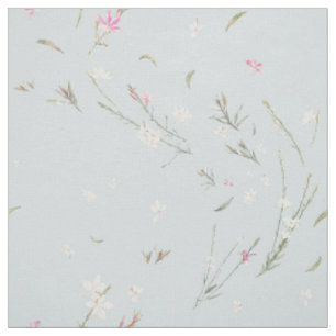 Tecido Azul Macio Cinza Gaura Aquarela Floral
