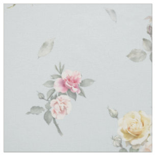 Tecido Azul Macio Cinza Rosa Floral Aquarela