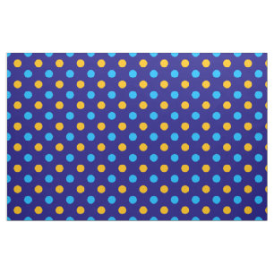 Tecido Azul Marinho Amarelo Ciano Desenho de Bolinhas 