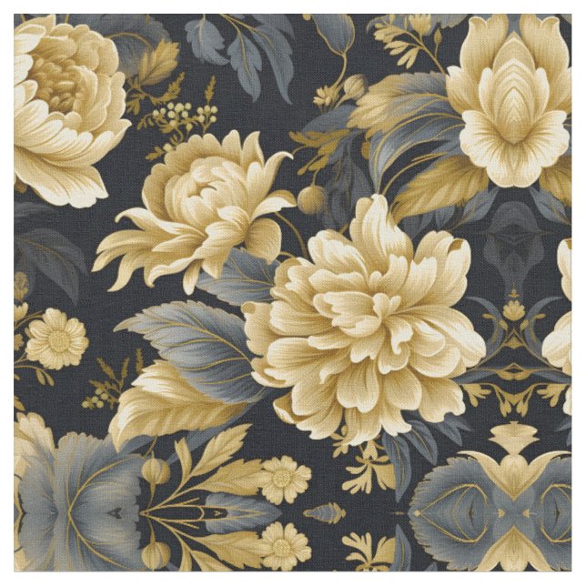 Tecido Azul Marinho e Dourado Moderno Padrão Boho Seamles (Detalhe)