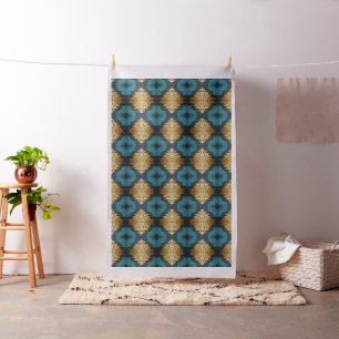 Tecido Azul Marinho e Dourado Moderno Padrão Boho Sem Cos