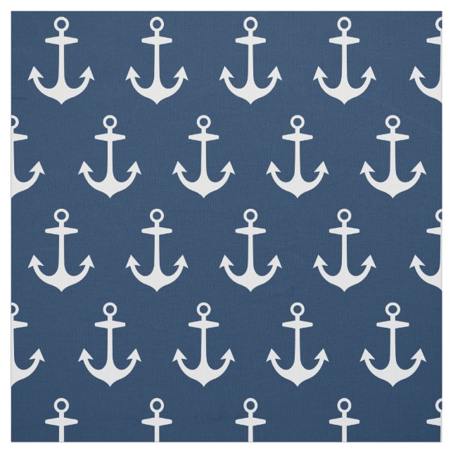 Tecido Azul Marinho Náutico e Padrão de Âncoras Brancas (Modelo)