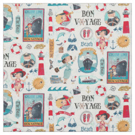 Tecido Azul Náutico Vermelho Fofo Viagem de Verão Cruzeir