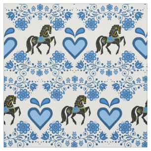 Tecido Azul/ouro/preto populares 4" do cavalo do