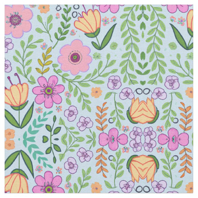 Tecido Azul-Padrão de Flor Sem Costura com Cor Brilhante (Detalhe)