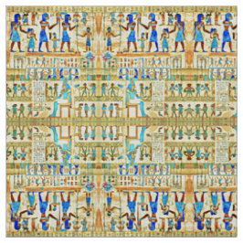 Tecido Azul-padrão ritual egípcio, turquesa, amarelo