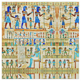 Tecido Azul-padrão ritual egípcio, turquesa, amarelo