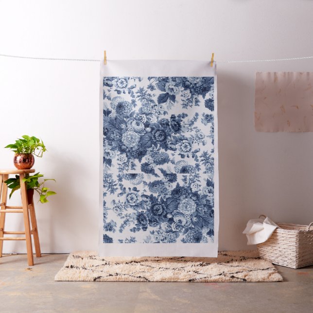 Tecido Azul-Posse Azul De Azul-Indigo, Banho-Floral Vinta (In Situ)