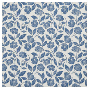 Tecido Azul Rústico Botânico Floral Ousado Vintage