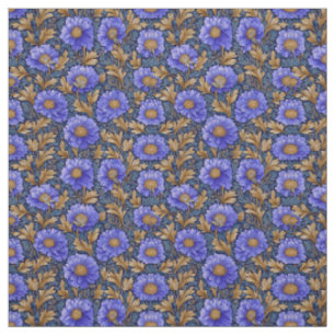 Tecido Azul Rústico Roxo Art Nouveau Vintage Floral Doura