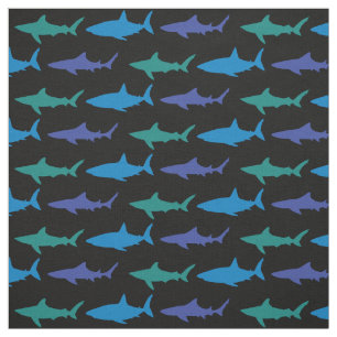 Tecido Azul-silhueta-azul-tubarão preto