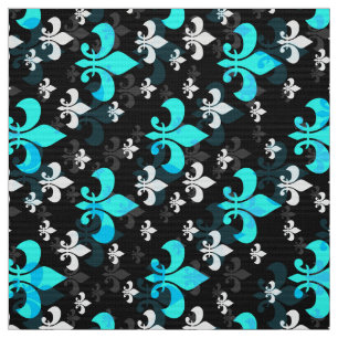 Tecido Azul Sobre Fleur De Lis Preto