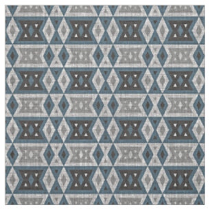 Tecido Azul Teal Cinza Preto Eclectic Étnico Look