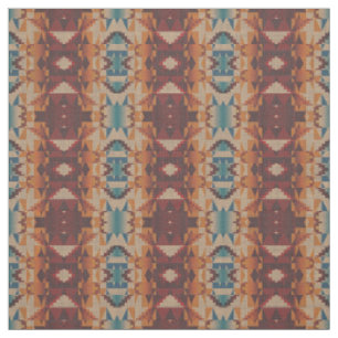 Tecido Azul Teal Vermelho Taupe Marrom Laranja Olhar Étni