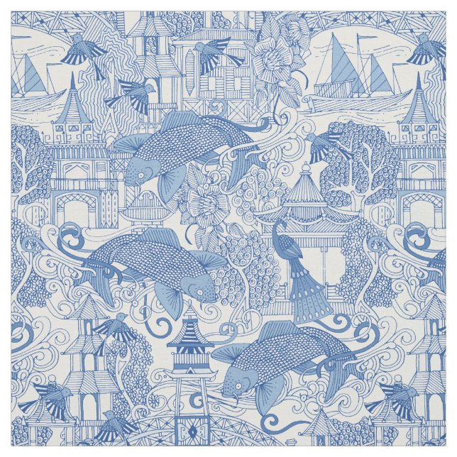 Tecido azul toile do chinoiserie (Modelo)