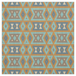 Tecido Azul Turquesa Laranja Marrom Ecletismo Look Étnico