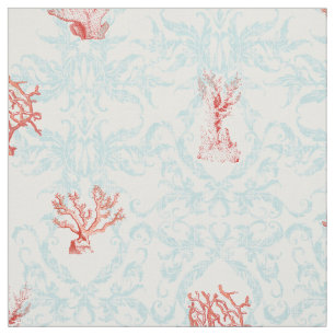 Tecido Azul, Weathered Vintage Beach Ocean Coral Damask