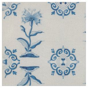 Tecido Azulejo azul holandês da flor