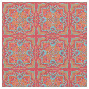 Tecido Azulejo Coral Floral do Mediterrâneo