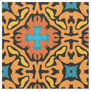 Tecido Azulejo do espanhol de Firey com acentos azuis