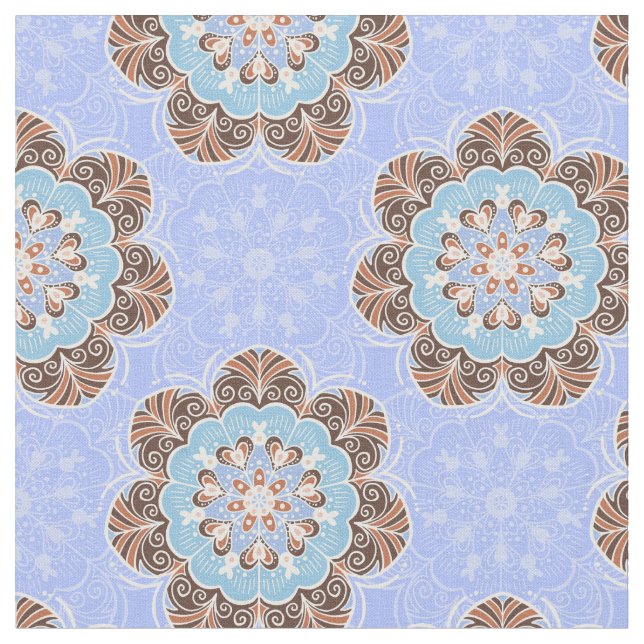 Tecido Azulejo Floral de Mandala em Azul Claro (Detalhe)