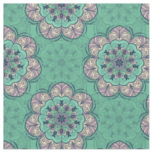 Tecido Azulejo Floral Mandala em Casa e Lavanda