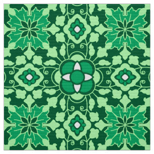 Tecido Azulejo floral marroquino, verde-claro-escuro