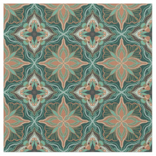 Tecido Azulejo Floral Teal Marroquino