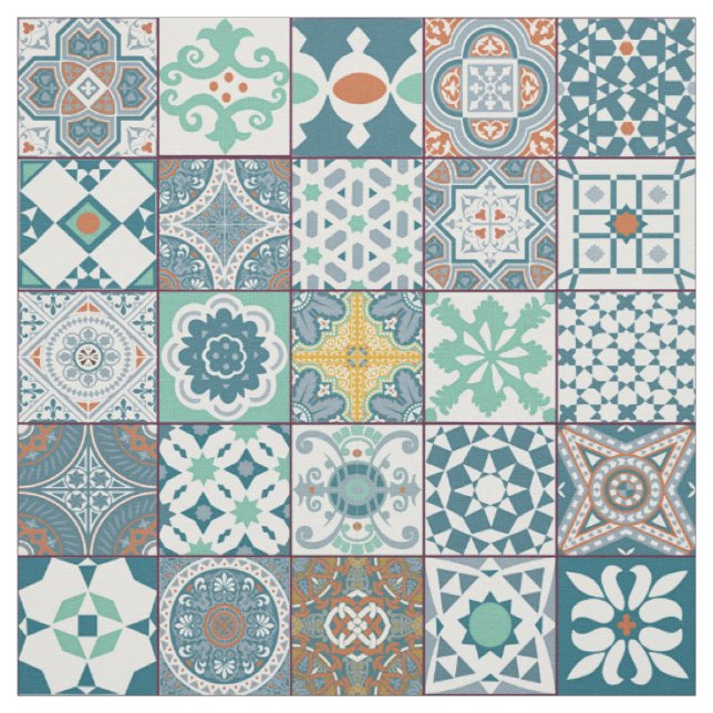 Tecido Azulejo-laranja-marroquino e turquesa clara (Modelo)